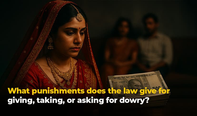 What punishments does the law give for giving, taking, or asking for dowry?